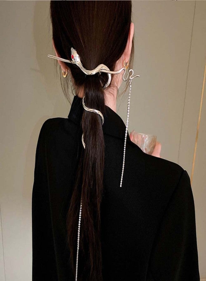 LINXI Silvery Snake Hair Sticks Hair Chopsticks Tassels Metal Distortion Vintage Punk Hairpin Headwear Hairstyle Hair Accessories for Women - Image 5