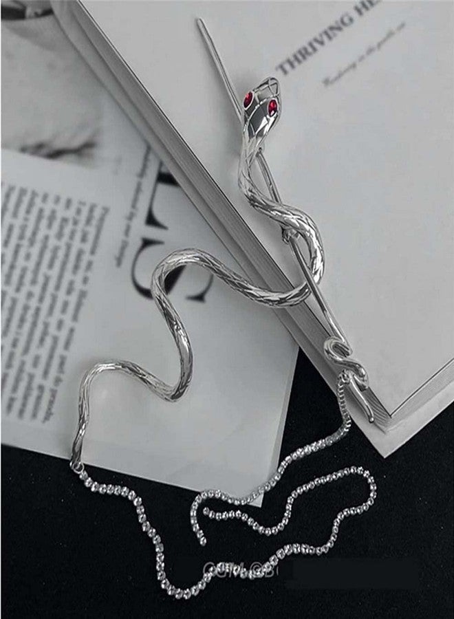 LINXI Silvery Snake Hair Sticks Hair Chopsticks Tassels Metal Distortion Vintage Punk Hairpin Headwear Hairstyle Hair Accessories for Women - Image 2