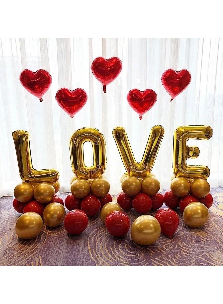 مجموعة من 49 قطعة من البالونات على شكل قلوب وبالونات على شكل قلوب وبالونات ”أحبك“ مقاس 32 بوصة مجموعة زينة رومانسية من البالونات الذهبية سهلة الاستخدام الاختيار المثالي لحفلات عيد الحب - Image 2