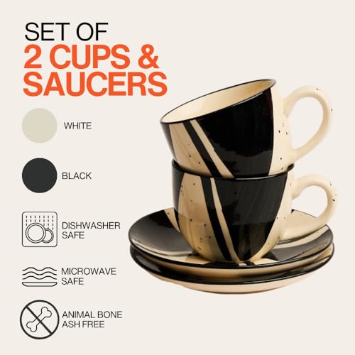 BLACKCARROT Stoneware & PorBlackCarrot Stoneware & Porcelain Tea Cup Set, 2 Pieces, 200ml Each | Glossy Finish | Ceramic Tea Cups | Microwave Safe, Elegant Tea Cups for Daily Usecelain Tea Cup Set - Image 3
