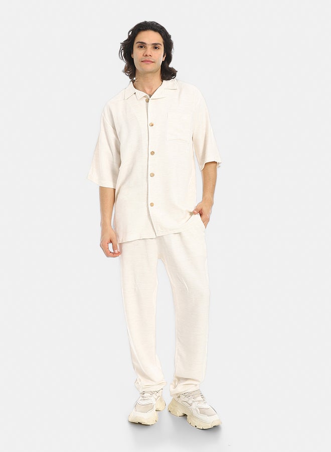 Red Circle Short Sleeves Plain Pastel Shirt and Pants Set - Image 1