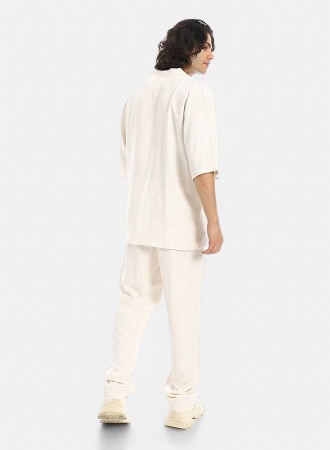 Red Circle Short Sleeves Plain Pastel Shirt and Pants Set - Image 3