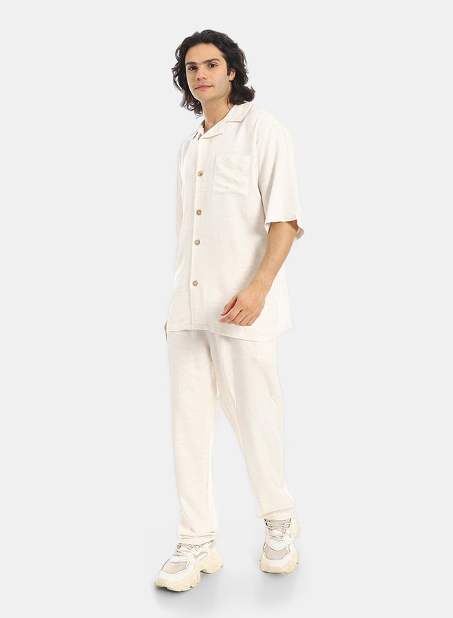 Red Circle Short Sleeves Plain Pastel Shirt and Pants Set - Image 2
