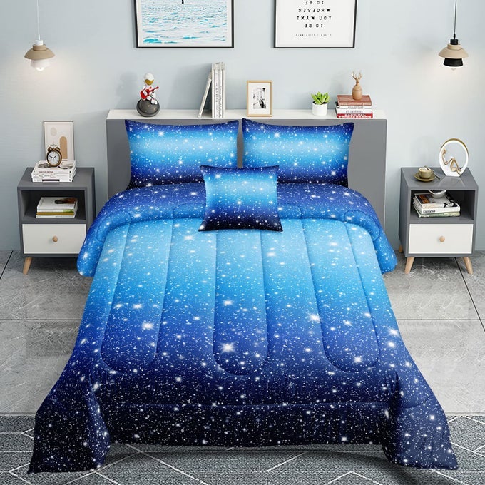 6 PIECES BLUE GRADIENT GLITTER SPARKLES COMFORTER SET FULL SIZEGALAXY STARRY SKY BEDDING SETS 6 PCS BED IN A BAG FOR KIDS TEEN ULTRA SOFT ALLSEASON GIRLS COMFORTER SETDJTGB5002 FULL