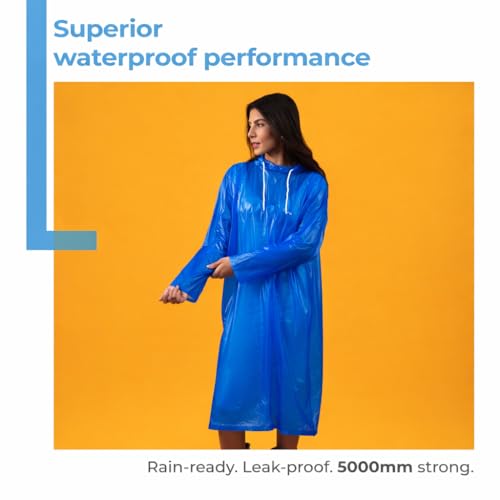 Lifelong Waterproof Unisex Raincoat | Hooded Full Sleeves Outdoor Poncho for Men, Women, Boys & Girls | Durable PVC Rainwear for Camping, Hiking, Travelling | Adjustable Drawstring | Sky Blue (1 Pc) - Image 2