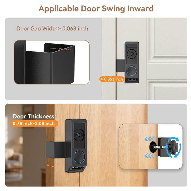 KTCEFE Anti-Theft Video Doorbell Mount for Eufy E340 Camera, No-Drill Adjustable Mounting Bracket Holder Accessories for Eufy Doorbell Camera Mount, Apartment Door Bell Kits for Home Rentals Room (Black) - Image 2