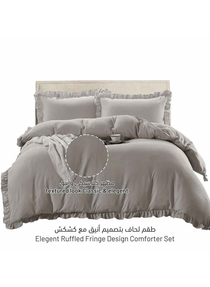 دوناتيلا طقم لحاف 4 قطع سرير مفرد مقاس (120 * 200 سم) بياضات سرير مع حدود مكشكشة وحشو قابل للإزالة ، رمادي