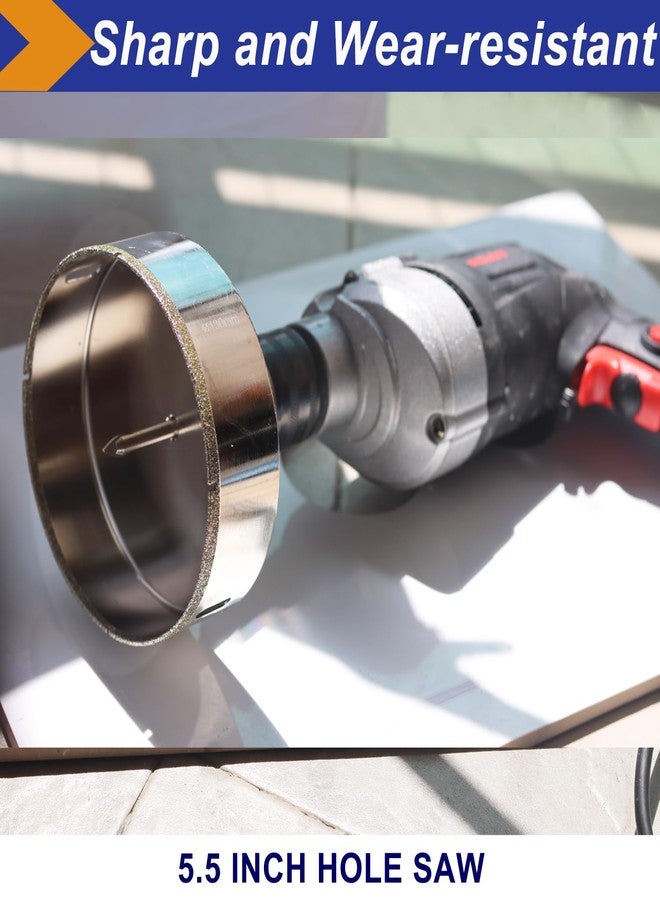 DaduoRi منشار ثقب ماسي من دادووري مقاس 5.5 بوصة (140 مم) مع لقمة توجيه، منشار ثقب بلاط 5.5 بوصة للجرانيت والسيراميك وبلاط البورسلين والرخام والزجاج والأحجار، عمق قطع 1.375 بوصة لأسطح العمل السميكة - Image 5
