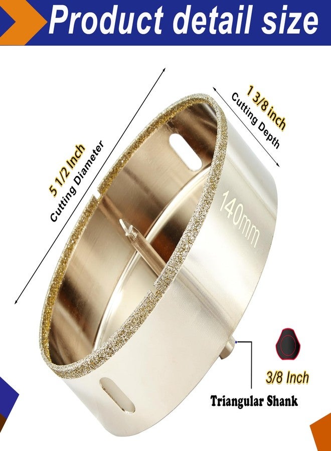 DaduoRi منشار ثقب ماسي من دادووري مقاس 5.5 بوصة (140 مم) مع لقمة توجيه، منشار ثقب بلاط 5.5 بوصة للجرانيت والسيراميك وبلاط البورسلين والرخام والزجاج والأحجار، عمق قطع 1.375 بوصة لأسطح العمل السميكة - Image 3