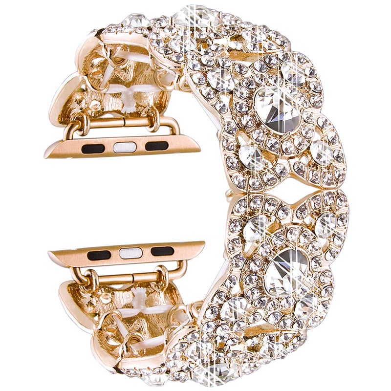 VIQIV Bling Bands for Compatible with Apple Watch 42mm 44mm 45mm 46mm 49mm Ultra Iwatch Series 11 10 9 8 7 6 5 4 3 SE SE2, Diamond Rhinestone Stainless Steel Metal Bracelet Wristband Strap for Women Gold - Image 1