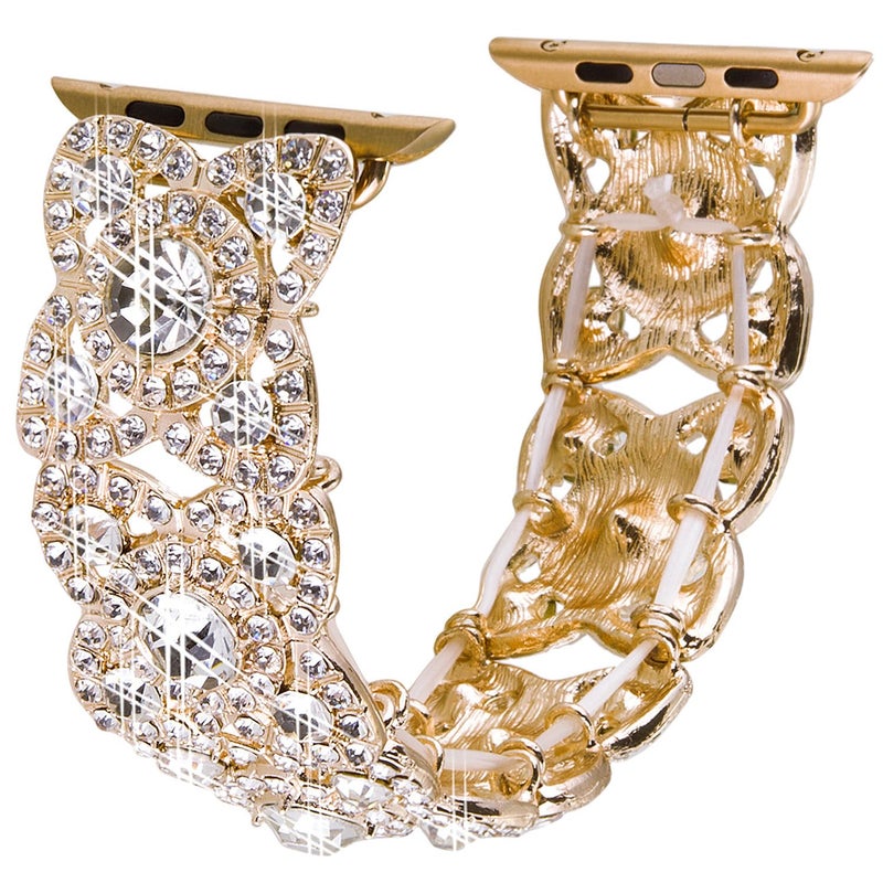VIQIV Bling Bands for Compatible with Apple Watch 42mm 44mm 45mm 46mm 49mm Ultra Iwatch Series 11 10 9 8 7 6 5 4 3 SE SE2, Diamond Rhinestone Stainless Steel Metal Bracelet Wristband Strap for Women Gold - Image 2