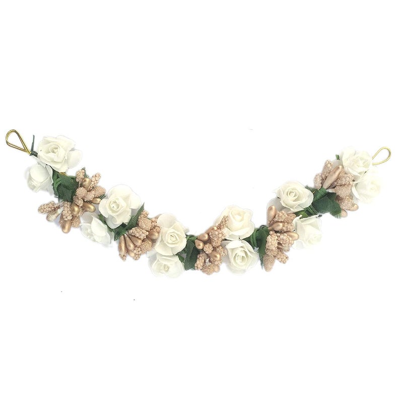 A2S A2S Cloth Flower Juda Hair bun gajra Hair gajra Artificial Hair gajra for Festival and Wedding for Women and Girls Color White and Golden - Image 2