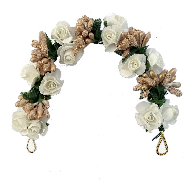 A2S A2S Cloth Flower Juda Hair bun gajra Hair gajra Artificial Hair gajra for Festival and Wedding for Women and Girls Color White and Golden - Image 1