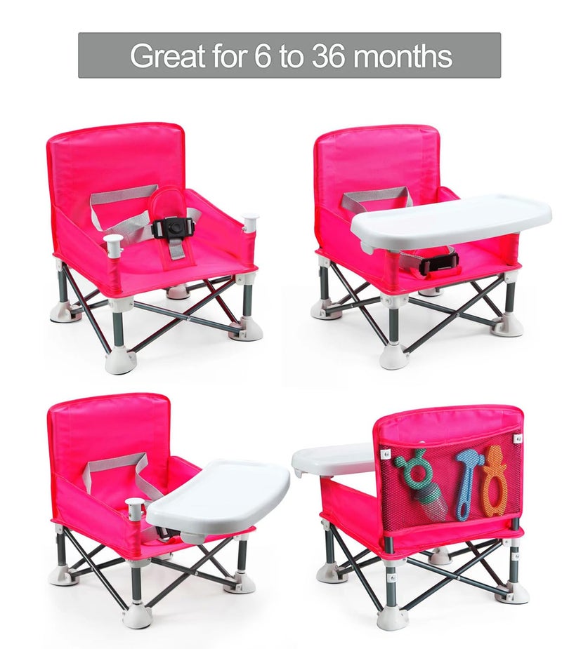 PandaEar Portable Travel Booster Seat with Tray| Folding Baby Seat Booster High Chair for Dining Table| Compact Camping Chair for Lawn, Beach Indoor/Outdoor Use| Toddlers, Kids (Pink) - Image 2