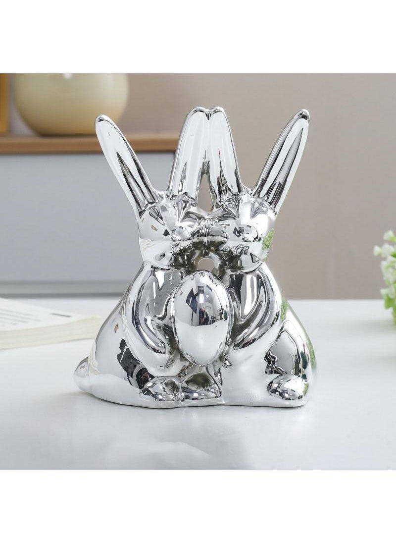 Y&D - Ceramic Rabbit Wine Cabinet Decoration Light Luxury High-end Entrance Living Room TV Cabinet Ornaments Home Art Decoration-Silver Egg - Image 1