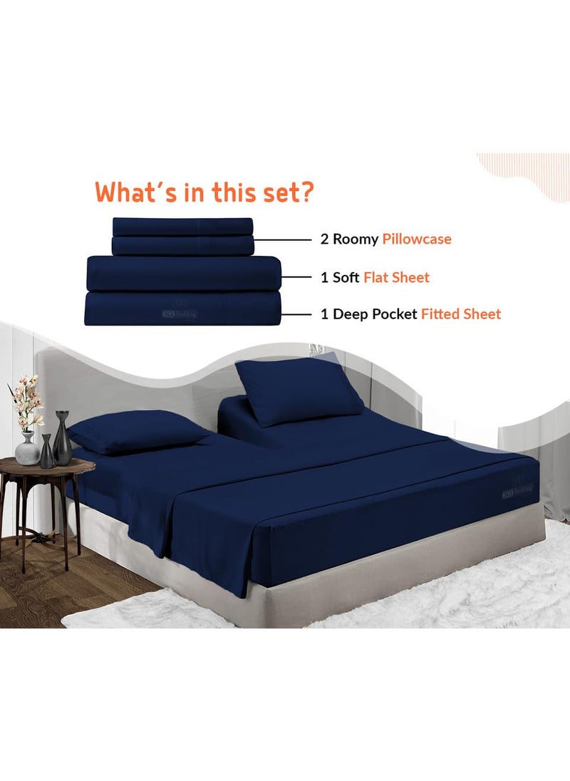 SGI bedding SGI bedding 28"" King Split Top Flex Head Sheet 100% Egyptian Cotton Sheet Set - 600 Thread Count Flex Top Sheet Adjustable Bed - 4 Piece Sheet Set 18"" Deep Pocket Sleep Number Bed - Navy Blue Solid  - Image 2