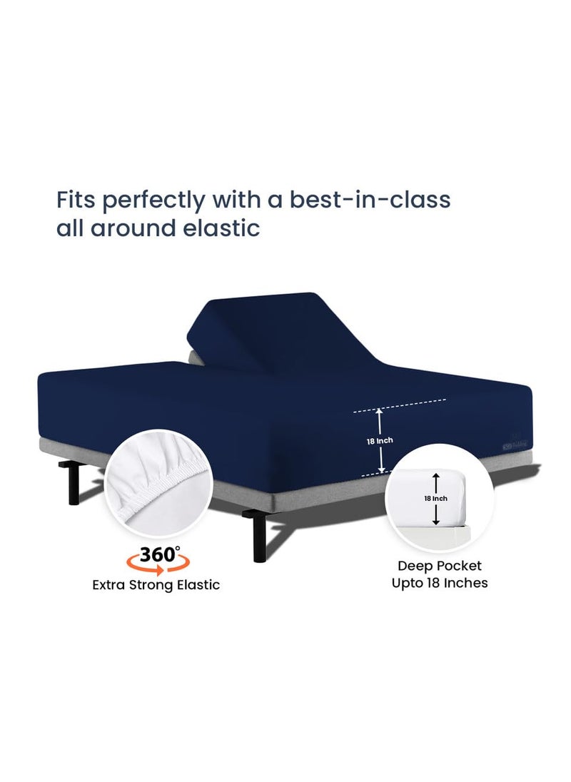 SGI bedding SGI bedding 28"" King Split Top Flex Head Sheet 100% Egyptian Cotton Sheet Set - 600 Thread Count Flex Top Sheet Adjustable Bed - 4 Piece Sheet Set 18"" Deep Pocket Sleep Number Bed - Navy Blue Solid  - Image 5