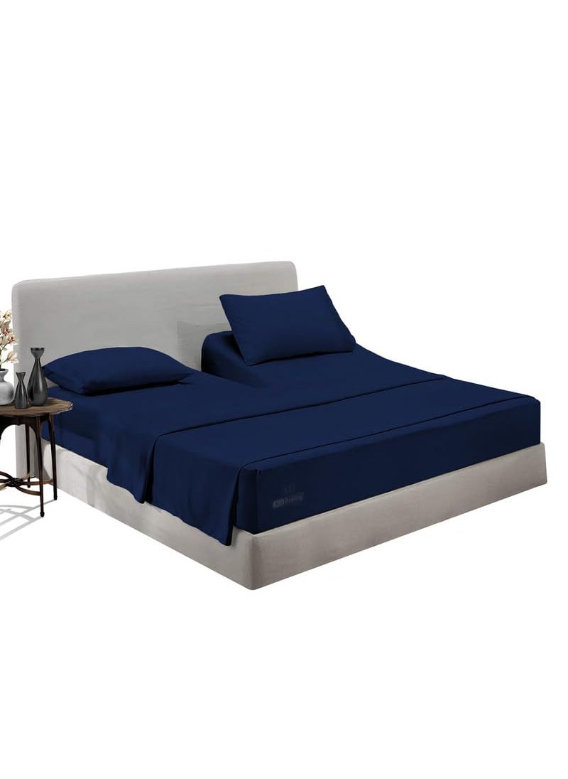 SGI bedding SGI bedding 28"" King Split Top Flex Head Sheet 100% Egyptian Cotton Sheet Set - 600 Thread Count Flex Top Sheet Adjustable Bed - 4 Piece Sheet Set 18"" Deep Pocket Sleep Number Bed - Navy Blue Solid  - Image 1