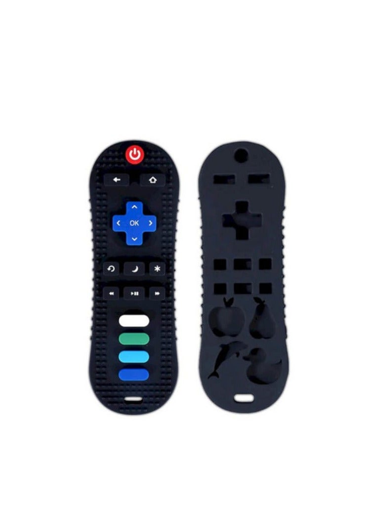 عضاضة الأطفال سيلكون شكل ريموت كنترول امنه للاطفال لعبة التسنين المصنوعة من السيليكون الناعم، أداة تطوير الأسنان للتحكم عن بعد، هدية للاستحمام  (أسود) - Image 1