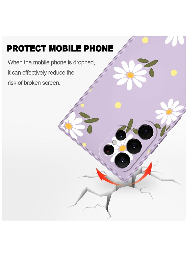 اليشمك لحاف هاتف Samsung Galaxy S22 Ultra ، غطاء S22 Ultra للهاتف بتصميمات أزهار أنيقة من السيليكون الناعم لحماية الهبوط والبصمات للنساء لـ Samsung S22 Ultra Case - بتصميم أزهار بنفسجي - Image 5