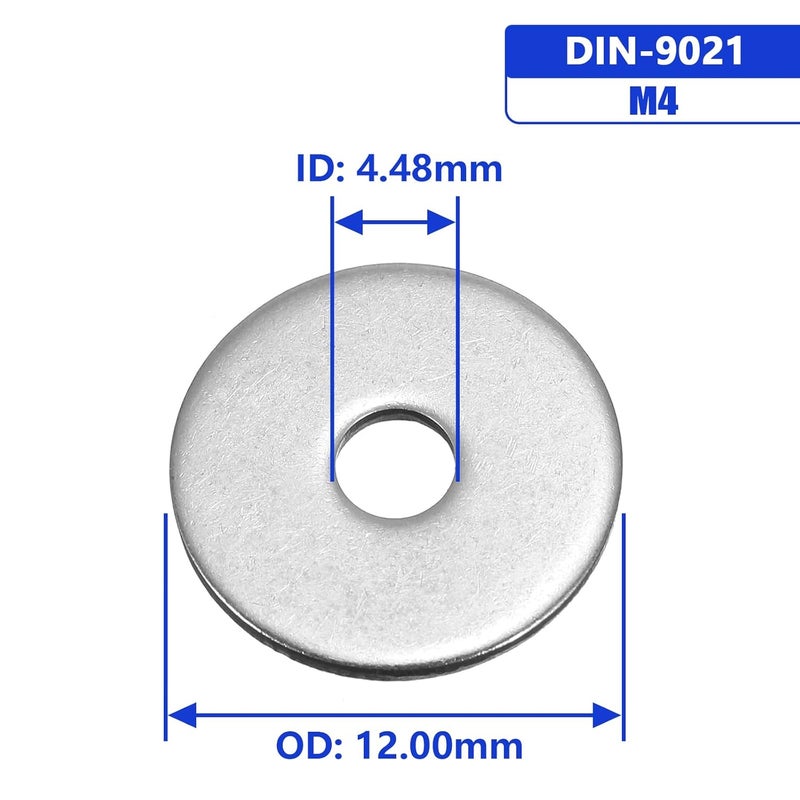 Instockbolts غسالة فندر M4 × 12 مم OD، 18-8 (304) من الفولاذ المقاوم للصدأ، 4 مم ID × 12 مم OD، 200 قطعة - Image 5
