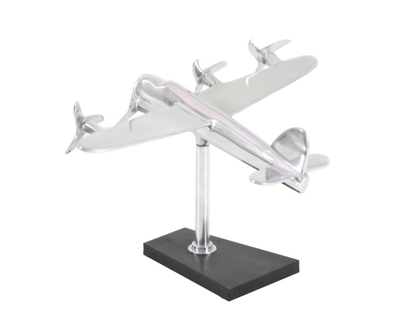 Deco 79 Aluminum Metal Airplane Decorative Sculpture Home Decor Statue with Black Base, Accent Figurine 12" x 16" x 11", Silver - Image 2