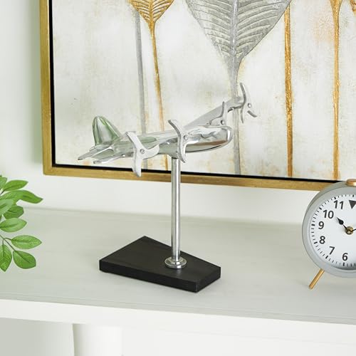 Deco 79 Aluminum Metal Airplane Decorative Sculpture Home Decor Statue with Black Base, Accent Figurine 12" x 16" x 11", Silver - Image 3