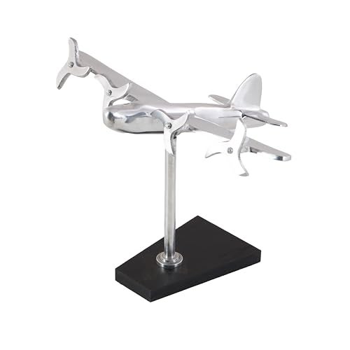 Deco 79 Aluminum Metal Airplane Decorative Sculpture Home Decor Statue with Black Base, Accent Figurine 12" x 16" x 11", Silver - Image 1