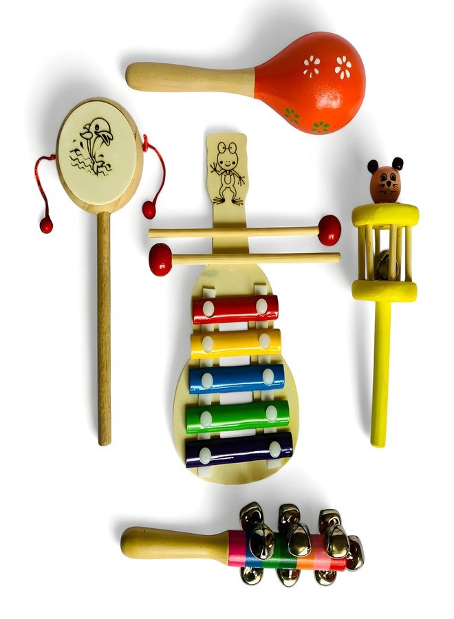 MarvelStore Wooden Rattles for Baby, Infants, New Born Babies Toys (0 to 6 to 12 Months) | Perfect for Early Music Education, Rhythm Practice, and Sensory Play (Multicolor)(Eggshaker + Drum+ Jingle + Cage + Xylophone) - Image 2