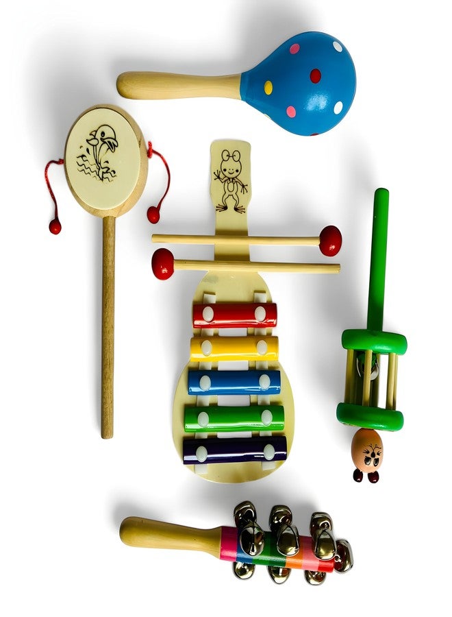 MarvelStore Wooden Rattles for Baby, Infants, New Born Babies Toys (0 to 6 to 12 Months) | Perfect for Early Music Education, Rhythm Practice, and Sensory Play (Multicolor)(Eggshaker + Drum+ Jingle + Cage + Xylophone) - Image 1