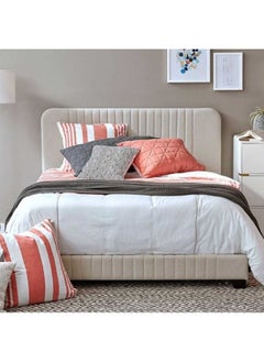 Homzmart White wood and linen Super King Bed 200x180x140 cm - Beige  - Image 1