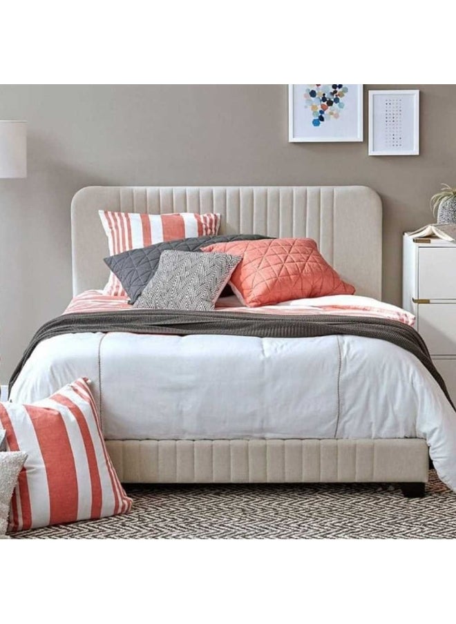 Homzmart White wood and linen Super King Bed 200x180x140 cm - Beige  - Image 1