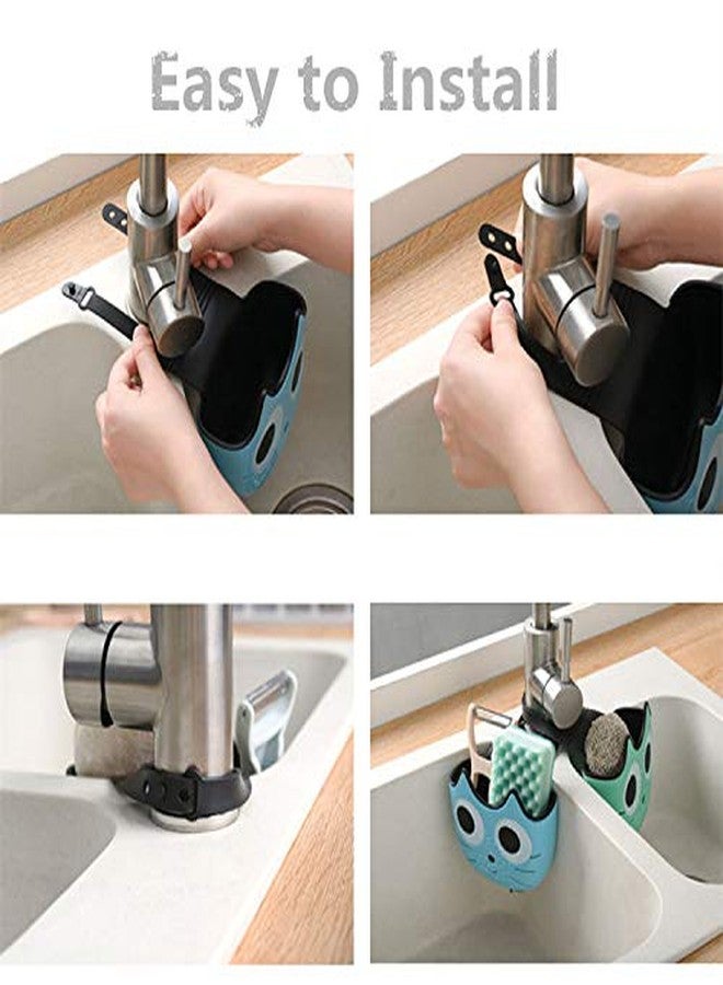 QTMY 2 PACK Cat Sponge Holder Basket with Buckle,Sink Faucet Caddy Hanging Drain Rack, Gadget Soap Brush Desk Pen Organizer for Kitchen Bathroom,Green Blue - Image 3