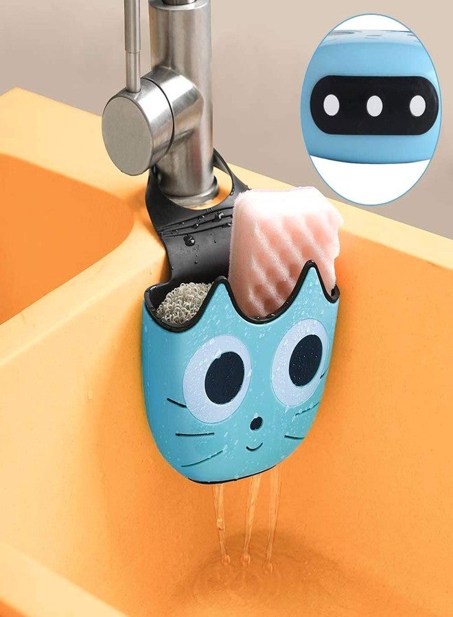 QTMY 2 PACK Cat Sponge Holder Basket with Buckle,Sink Faucet Caddy Hanging Drain Rack, Gadget Soap Brush Desk Pen Organizer for Kitchen Bathroom,Green Blue - Image 4