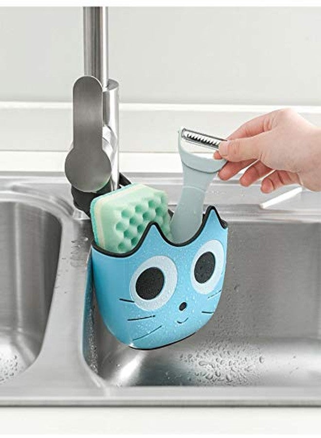 QTMY 2 PACK Cat Sponge Holder Basket with Buckle,Sink Faucet Caddy Hanging Drain Rack, Gadget Soap Brush Desk Pen Organizer for Kitchen Bathroom,Green Blue - Image 5