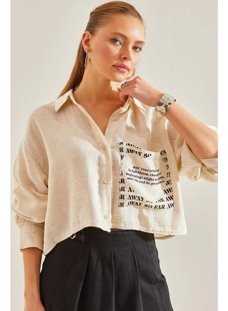 Tena Women's Natural Single Pocket Printed Crop Shirt - Image 1