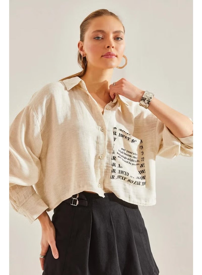 Tena Women's Natural Single Pocket Printed Crop Shirt - Image 2