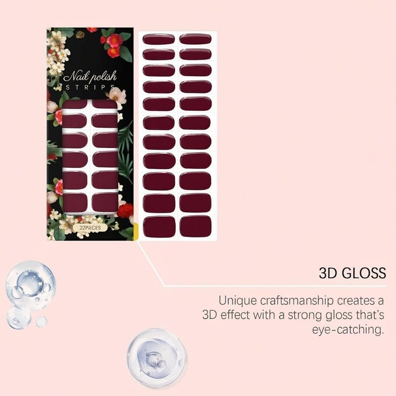 KASTWAVE 20 Sheets Nail Stickers – Full Nail Wraps, Burgundy Nail Polish Stickers for Women Gel Nail Strips Self-Adhesive Fingernails Manicure Sticker Nail Art - Image 2