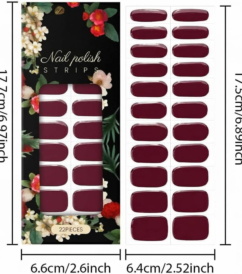 KASTWAVE 20 Sheets Nail Stickers – Full Nail Wraps, Burgundy Nail Polish Stickers for Women Gel Nail Strips Self-Adhesive Fingernails Manicure Sticker Nail Art - Image 3