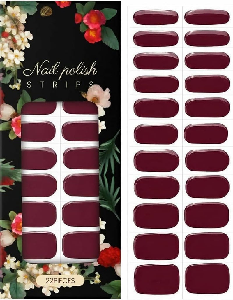 KASTWAVE 20 Sheets Nail Stickers – Full Nail Wraps, Burgundy Nail Polish Stickers for Women Gel Nail Strips Self-Adhesive Fingernails Manicure Sticker Nail Art - Image 1