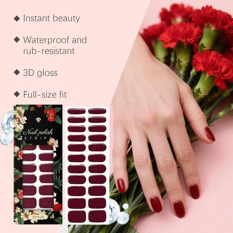 KASTWAVE 20 Sheets Nail Stickers – Full Nail Wraps, Burgundy Nail Polish Stickers for Women Gel Nail Strips Self-Adhesive Fingernails Manicure Sticker Nail Art - Image 4