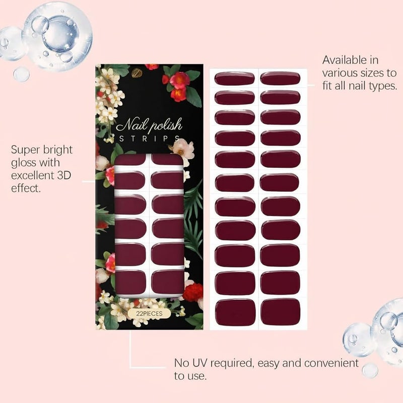 KASTWAVE 20 Sheets Nail Stickers – Full Nail Wraps, Burgundy Nail Polish Stickers for Women Gel Nail Strips Self-Adhesive Fingernails Manicure Sticker Nail Art - Image 5