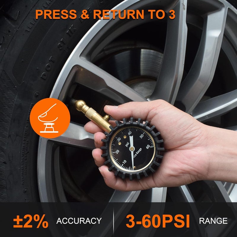 OWINUSTECH Tire Pressure Gauge,3-60 PSI Tire Gauges for Tire Pressure 2" Glowing Dial Air Pressure Gauge for Tires,Tire Pressure Gauge for Cars,Car Gifts Car Stuff for Men,Car Guys. - Image 3