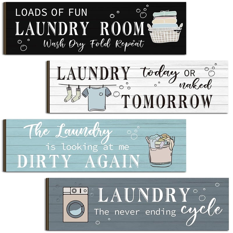 Al Raied ARS® 4 Pcs Funny Wooden Laundry Room Wall Decor with Humorous Quotes - Image 1