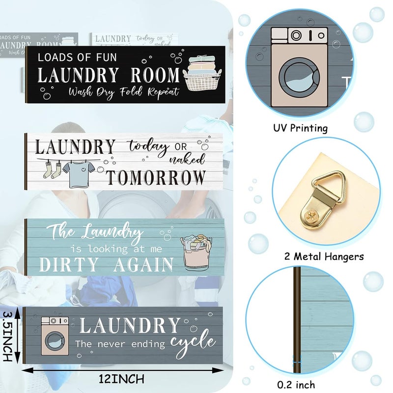 Al Raied ARS® 4 Pcs Funny Wooden Laundry Room Wall Decor with Humorous Quotes - Image 3