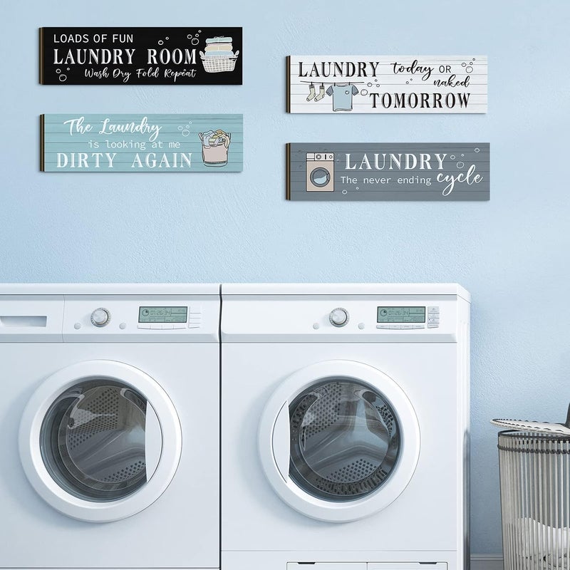 Al Raied ARS® 4 Pcs Funny Wooden Laundry Room Wall Decor with Humorous Quotes - Image 4