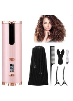 Automatic Cordless Hair Curler Auto Wireless Curling Iron Professional LCD Display USB Rechargeable Fast Heating with Adjustable Temperature & Timer Tangle-Free Hair Curling Wand for Travel Home Use