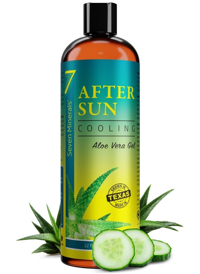 Seven Minerals NEW Cooling After Sun Gel with Aloe Vera - For Skin & Face with Instant Sunburn Relief. Unlike Regular Aftersun Lotion, Ours Is Made From Freshly Cut Texas Aloe. With Cucumber & Vitamin E (12 Fl Oz)  - Image 1
