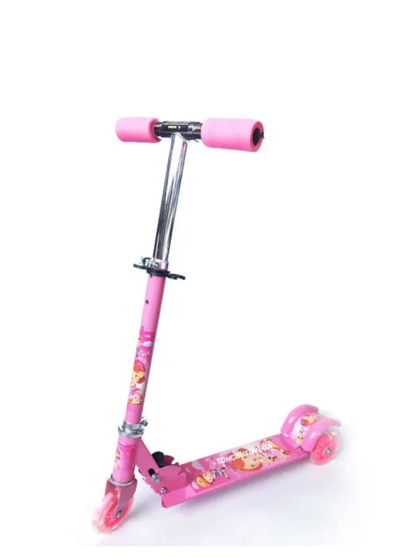 Three-wheeled children's scooter – foldable with adjustable height and fun cartoon design - Image 1