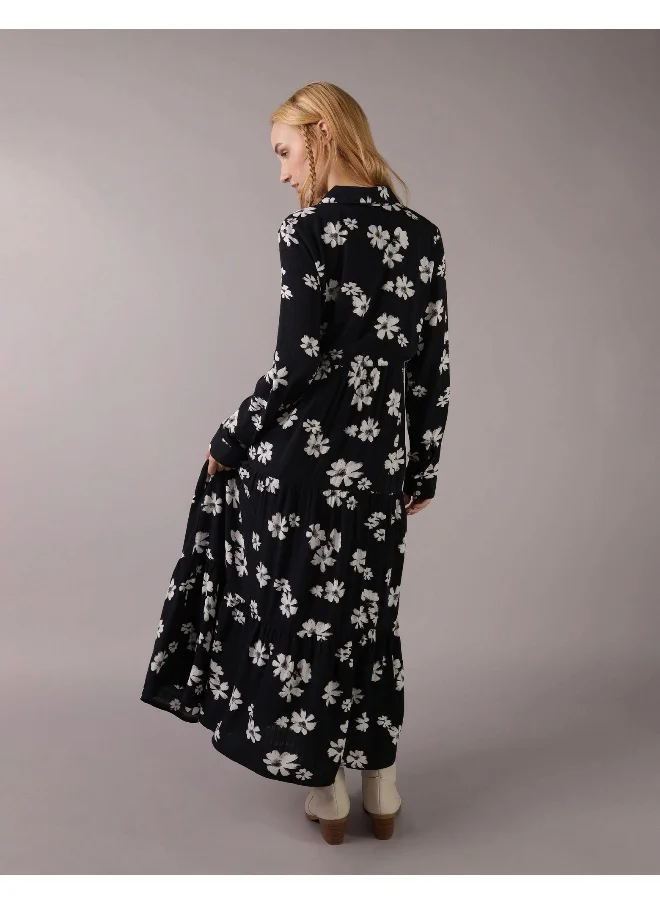 امريكان ايجل AE Long-Sleeve Midi Shirt Dress